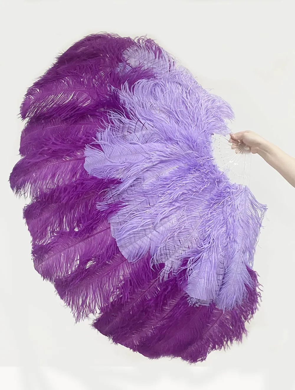 Mix dark purple & aqua violet XL 2 Layer Ostrich Feather Fan 34''x 60'' with Travel leather Bag