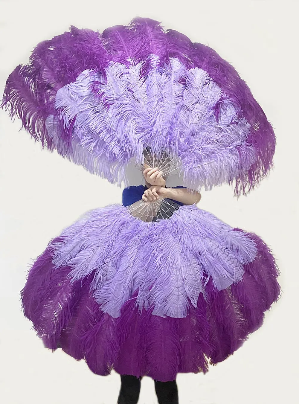 Mix dark purple & aqua violet XL 2 Layer Ostrich Feather Fan 34''x 60'' with Travel leather Bag