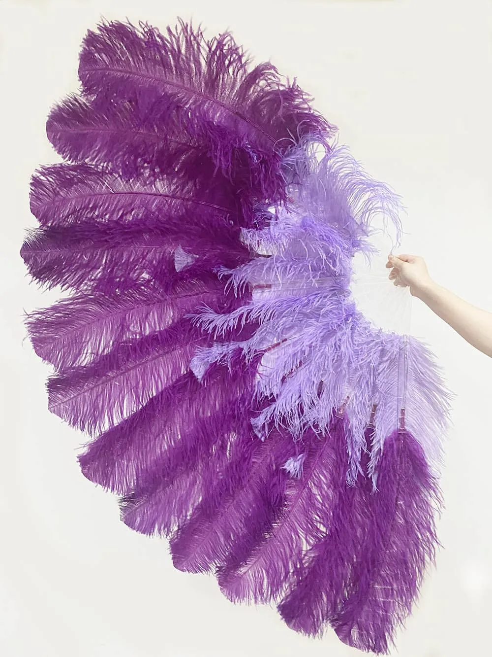 Mix dark purple & aqua violet XL 2 Layer Ostrich Feather Fan 34''x 60'' with Travel leather Bag