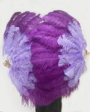 Mix dark purple & aqua violet XL 2 Layer Ostrich Feather Fan 34''x 60'' with Travel leather Bag