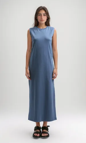 O197717 Sleeveless Solid Feminine Midi Dress - Jeans Blue