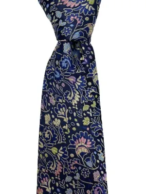 Pink, Blue, Green & Gold Mini-Floral Navy Blue Necktie