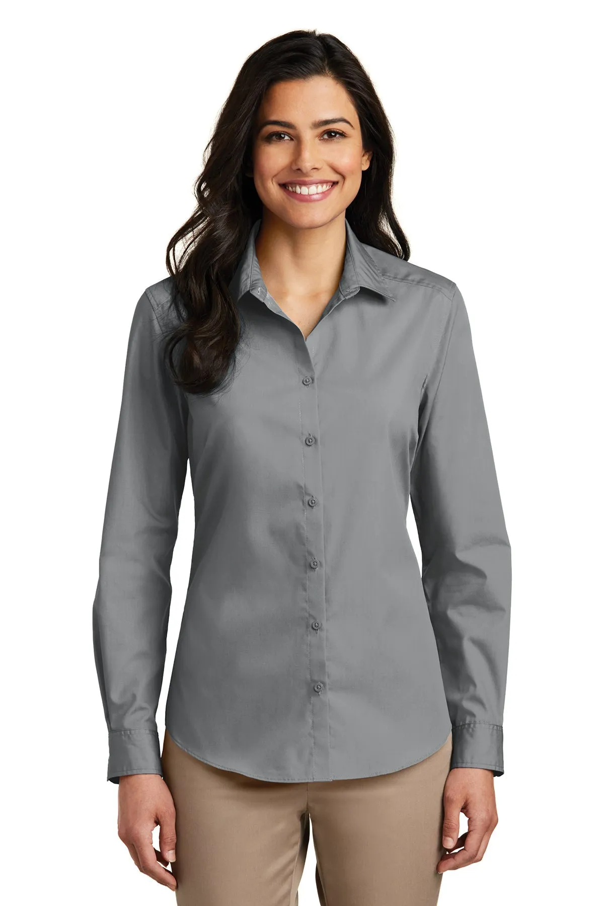 Port Authority Ladies Carefree Poplin Customized Shirts, Gusty Grey