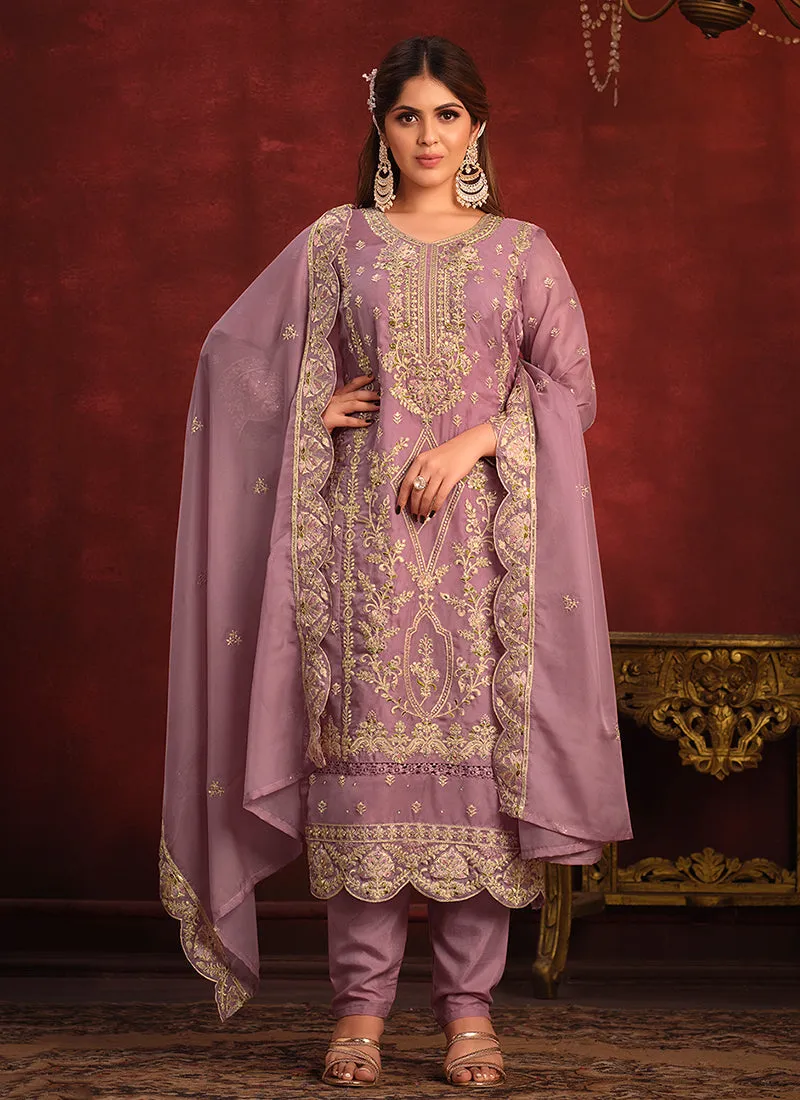 Purple Embroidery Designer Pant Style Suit