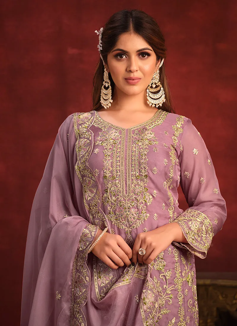 Purple Embroidery Designer Pant Style Suit