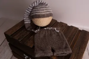 SET Mohair Pants and Striped Sleeping Hat - Nut