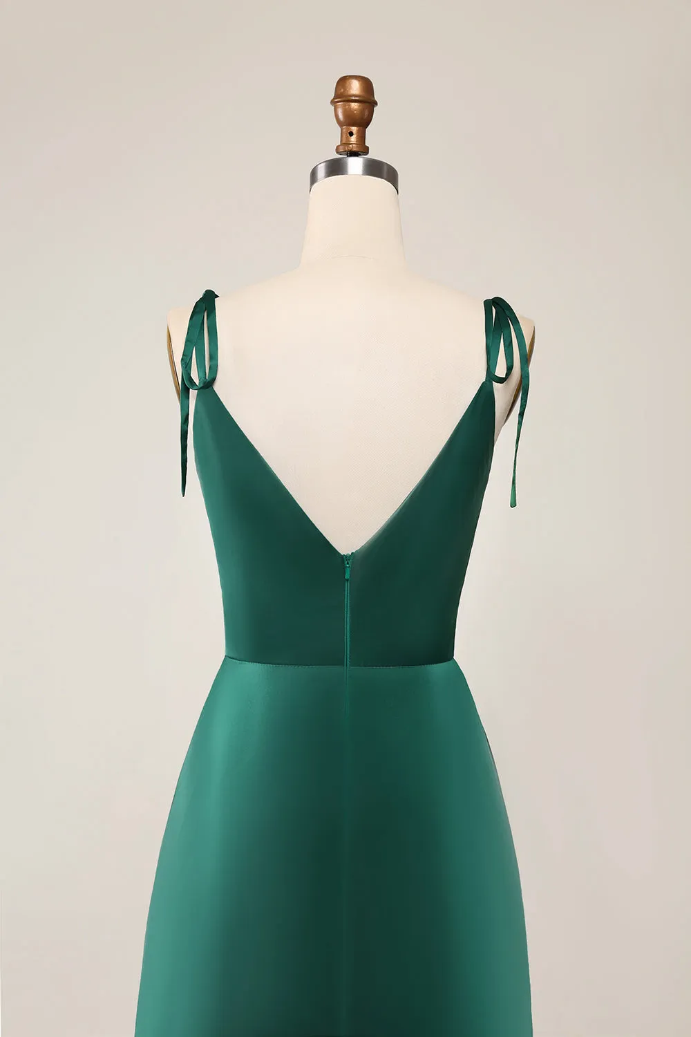 Simple Dark Green Spaghetti Straps Ruched Maxi Dress with Slit