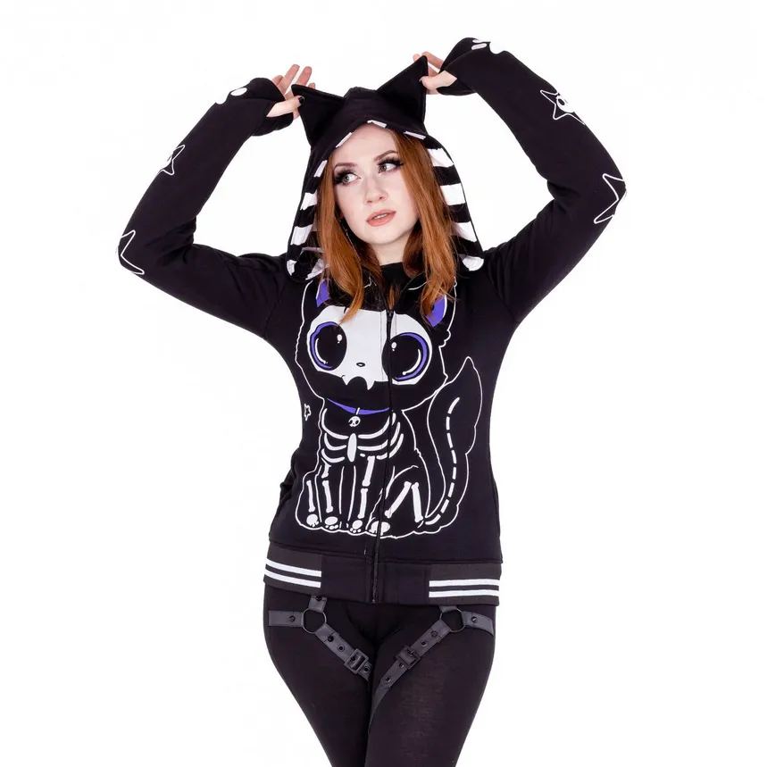 SKELETON CAT HOOD - BLACK