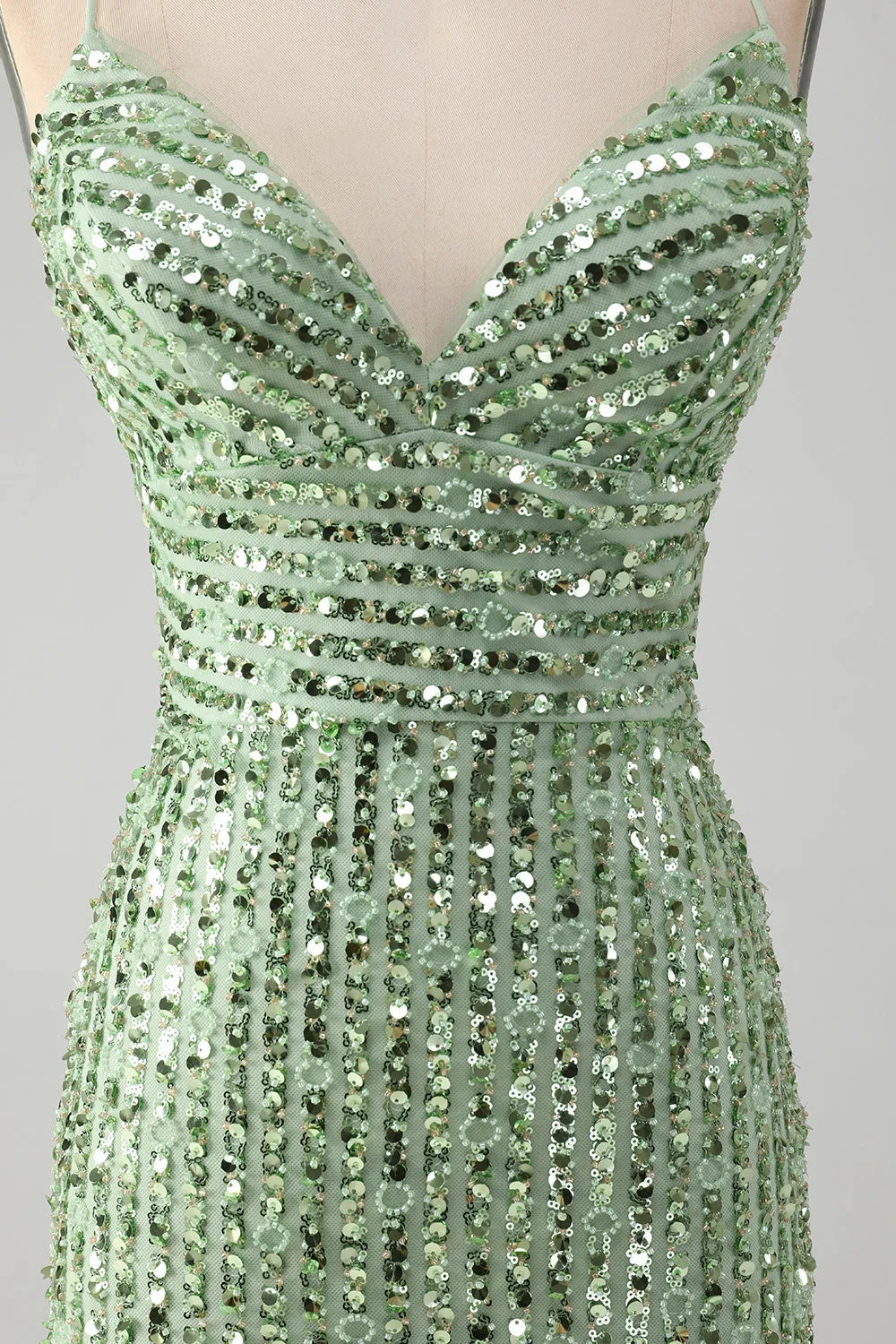 Sparkly Green Bodycon Sequins Lace Up Mini Dress