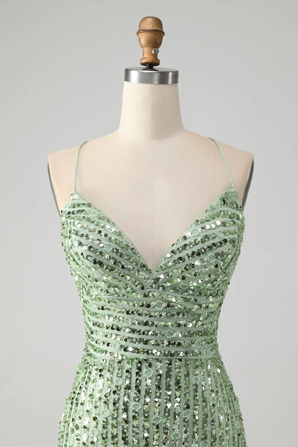 Sparkly Green Bodycon Sequins Lace Up Mini Dress