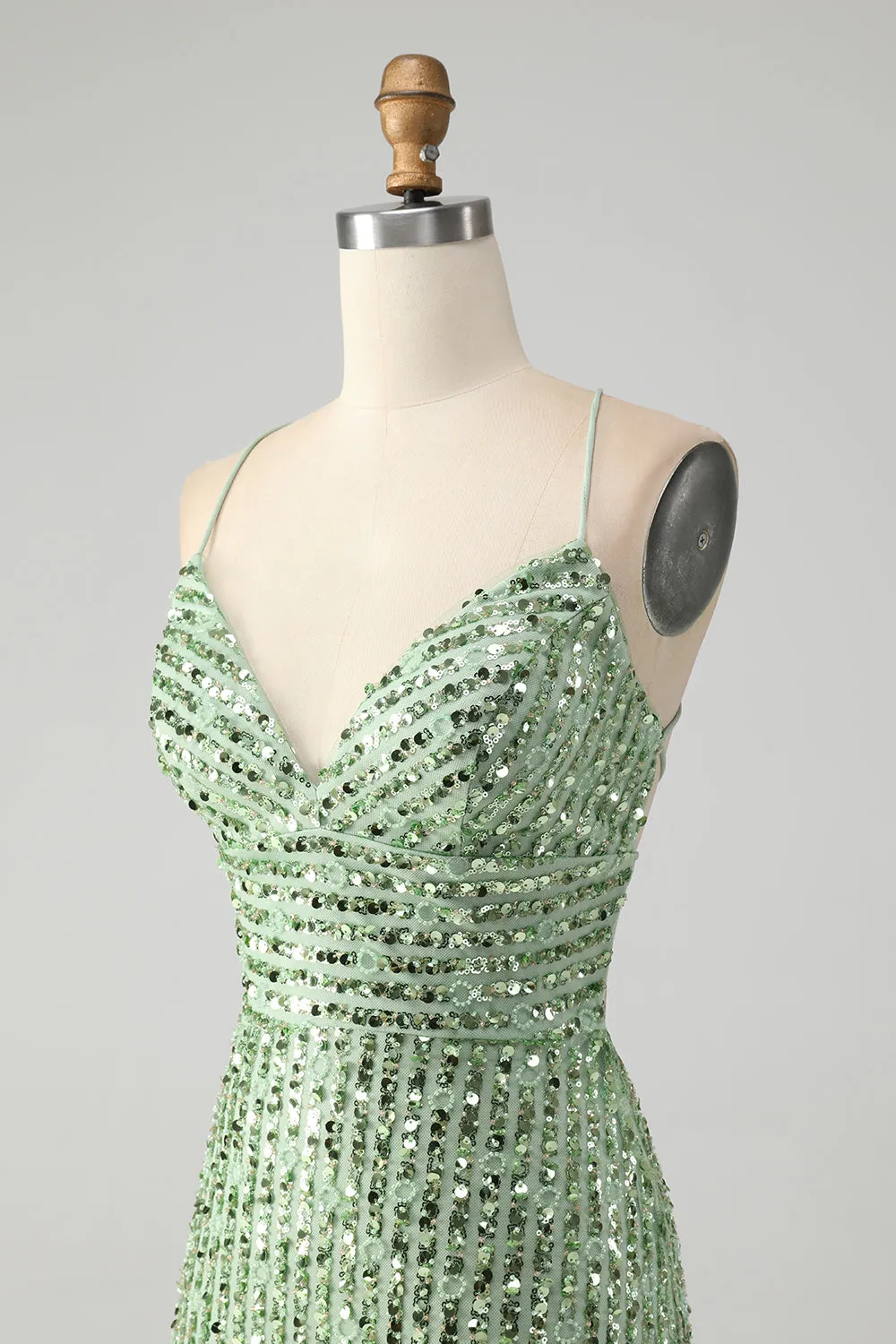 Sparkly Green Bodycon Sequins Lace Up Mini Dress