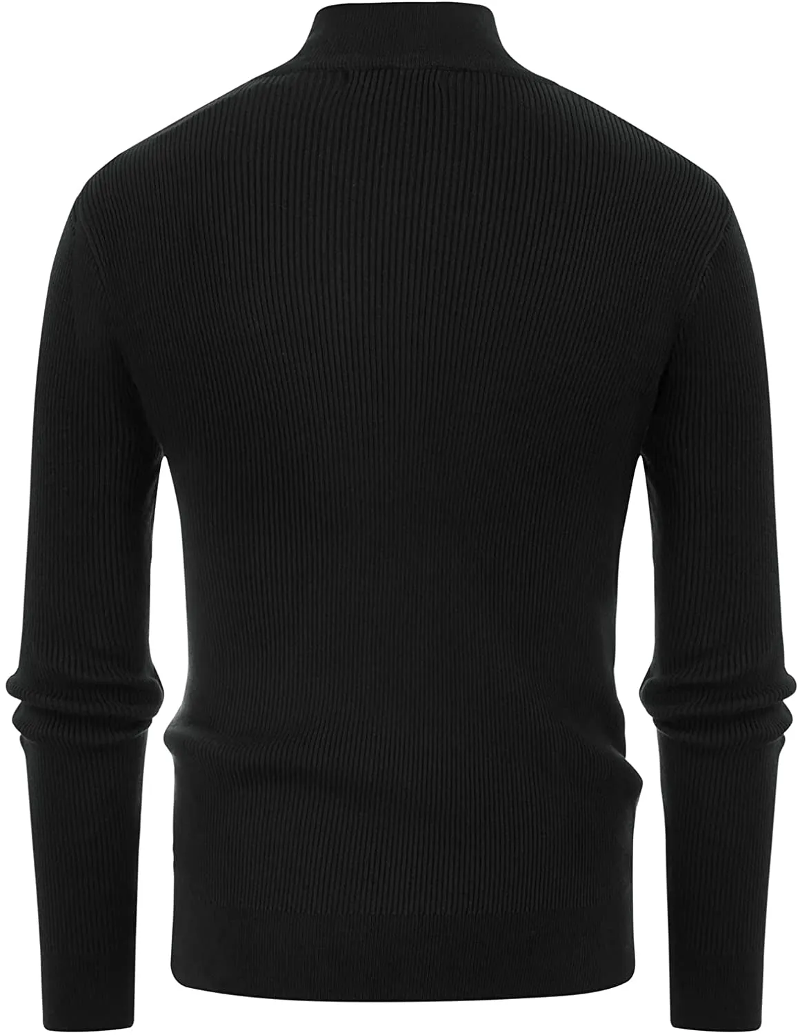 Stripes Knitted Black Turtleneck Zip Stand Collar Pullover Sweater