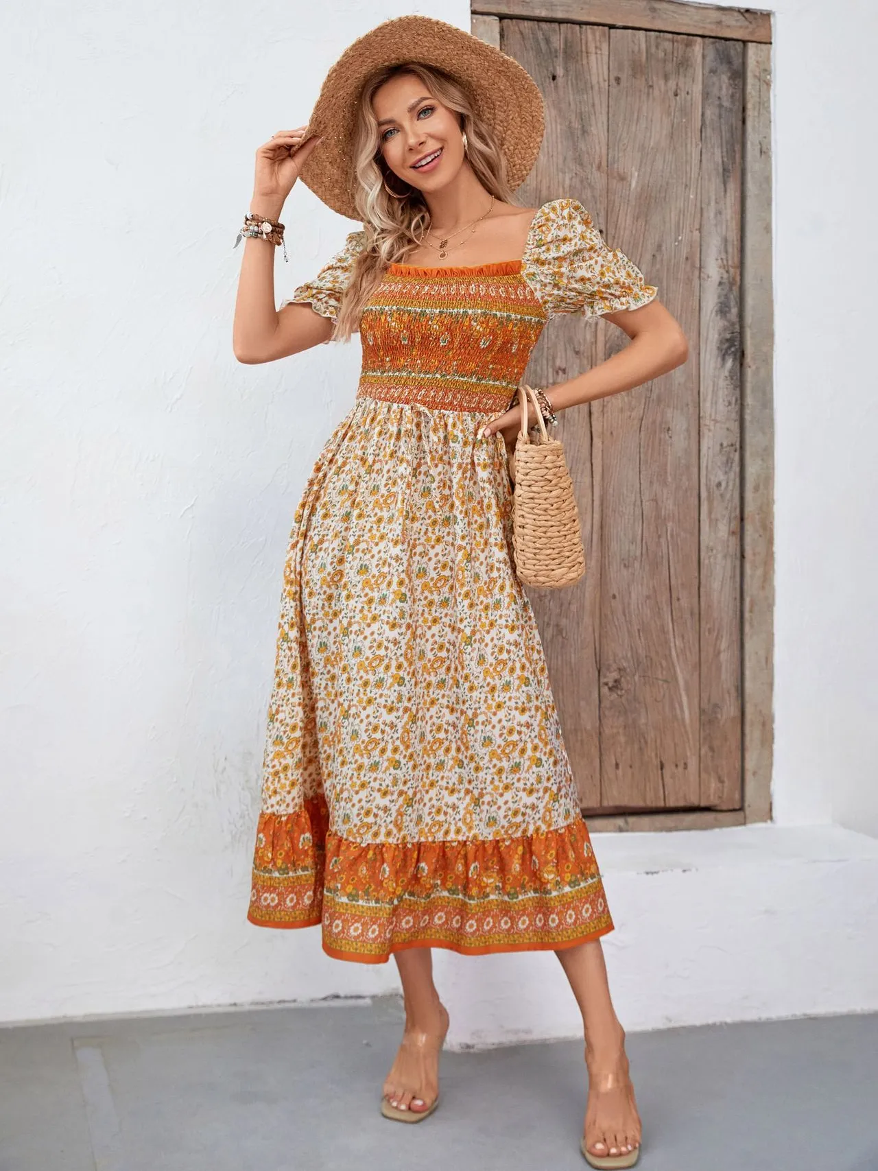 Sunset Dreams Orange Printed Dress