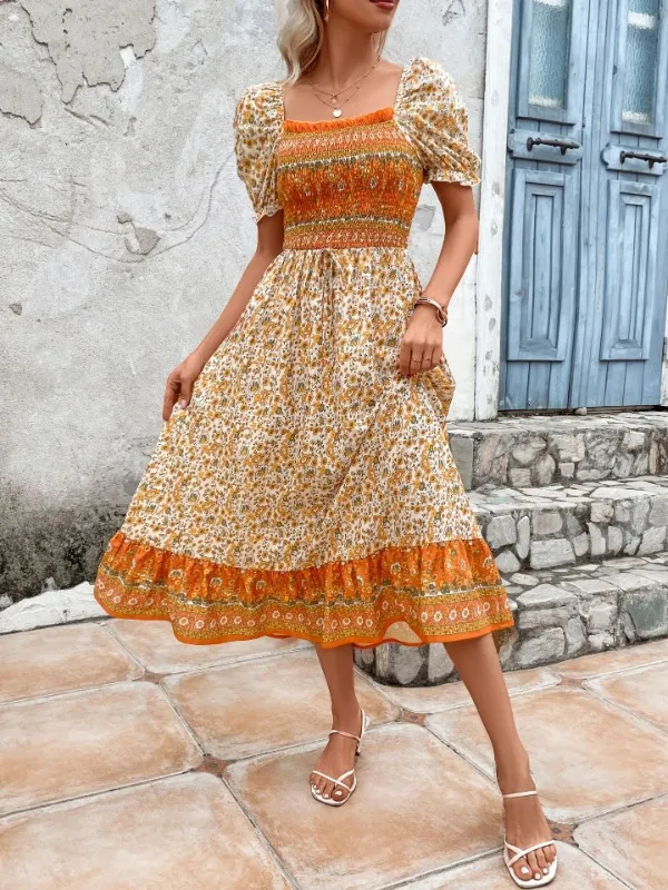 Sunset Dreams Orange Printed Dress