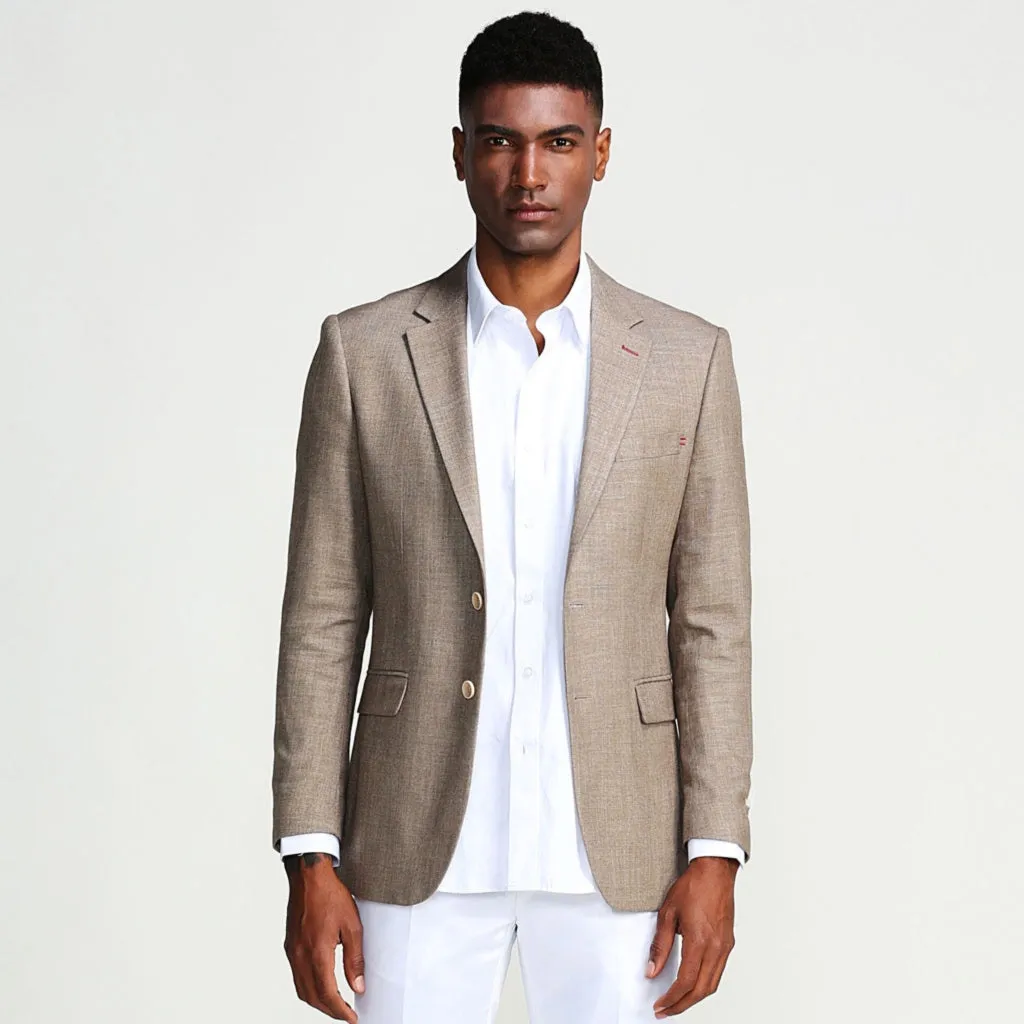 Tan Casual Blazer Two Button Notch Lapel