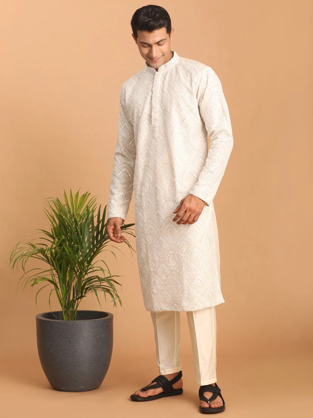 Vastramay Grey Mirror Work Ethnic Kurta