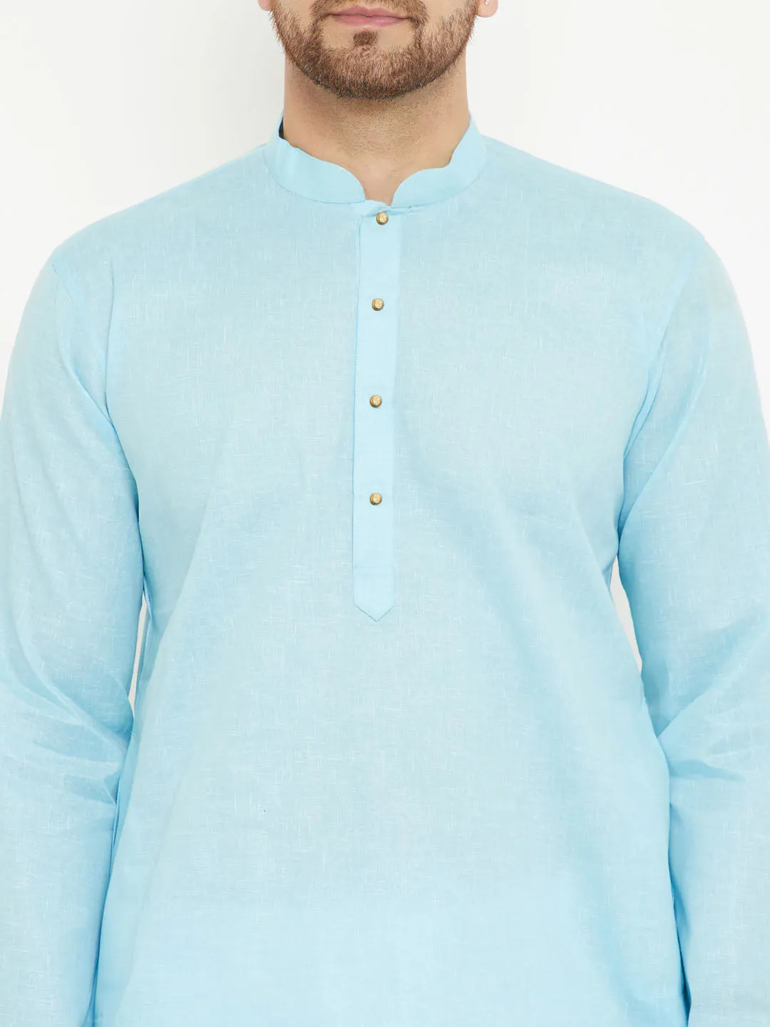 Vastramay Men's Aqua & White Kurta Pyjama