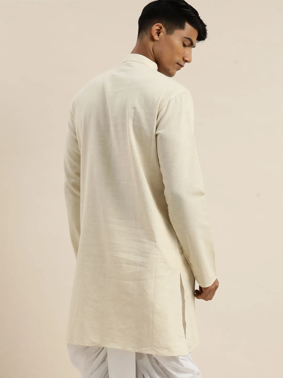 VASTRAMAY Men's Cream Pure Cotton Kurta