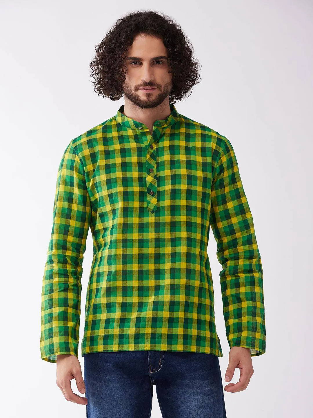 VASTRAMAY Men's Green Pure Cotton Kurta