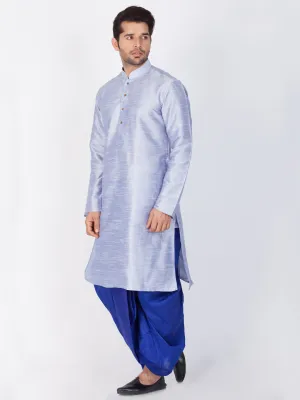 VASTRAMAY Men's Light Blue Silk Kurta Set