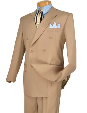 Vinci Regular Fit Double Breasted 2 Piece Suit with Flexible Elastic Waistband Beige F-DC900