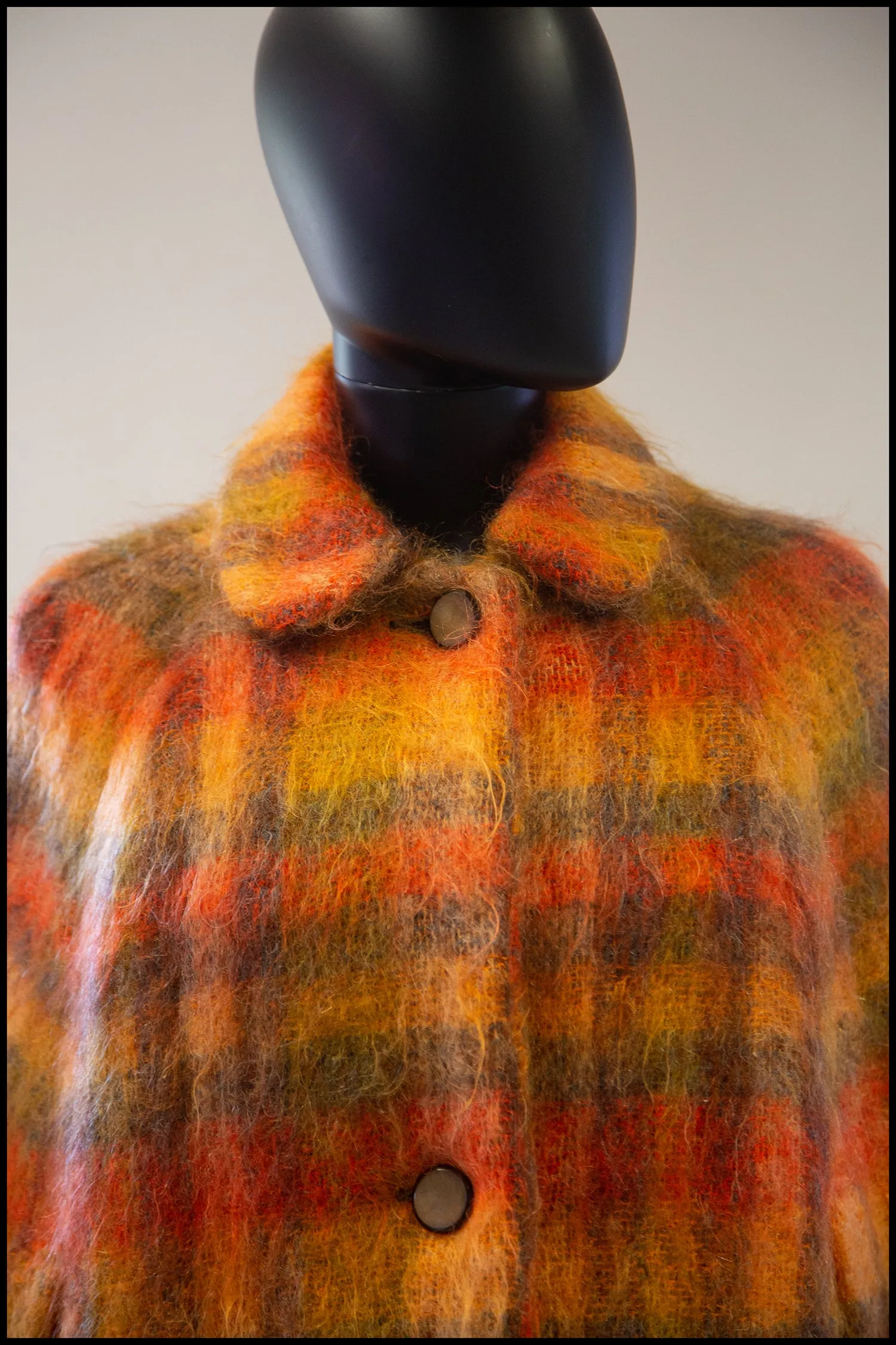 Vintage 1960s Burnt Orange Plaid Mohair Cape