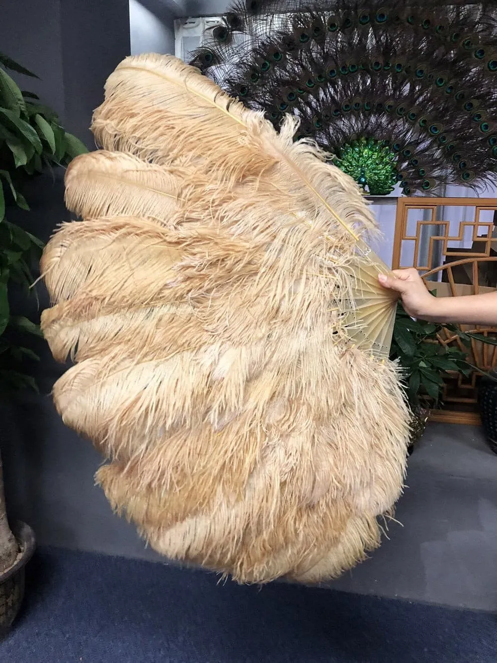 Wheat intermediate 2 layers Ostrich Feather Fan 30"x 54"