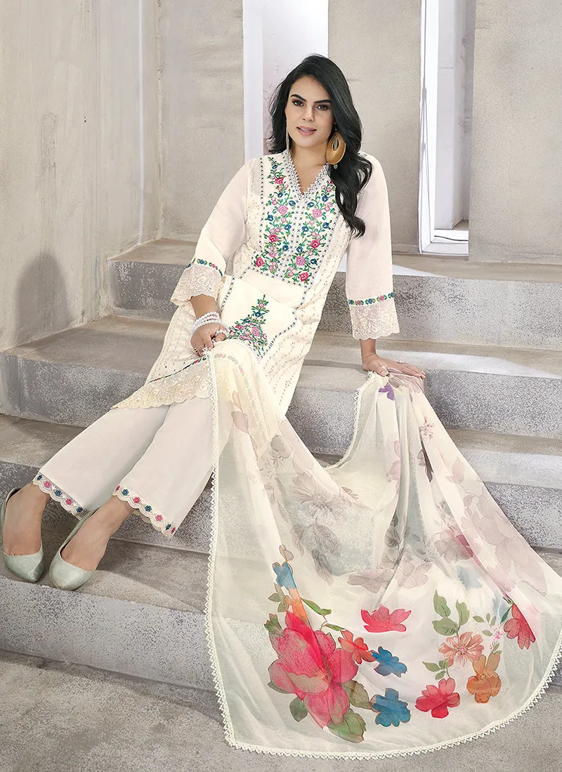 White Multi Embroidery Chikankari Pakistani Salwar Kameez