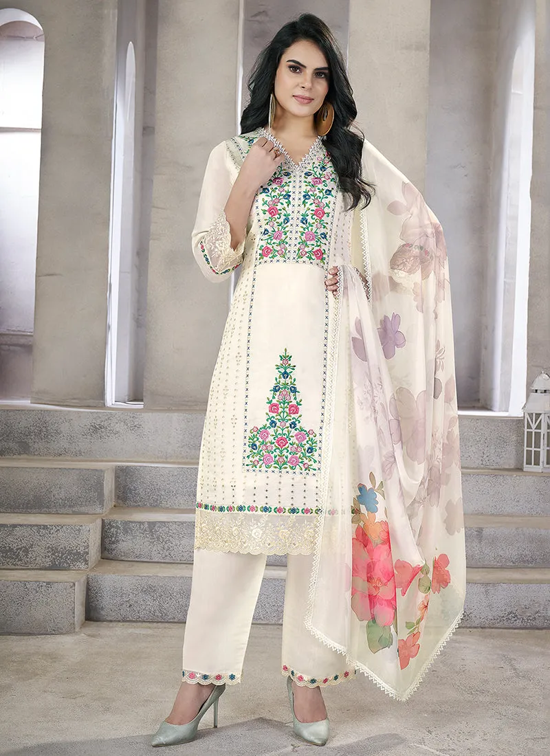 White Multi Embroidery Chikankari Pakistani Salwar Kameez