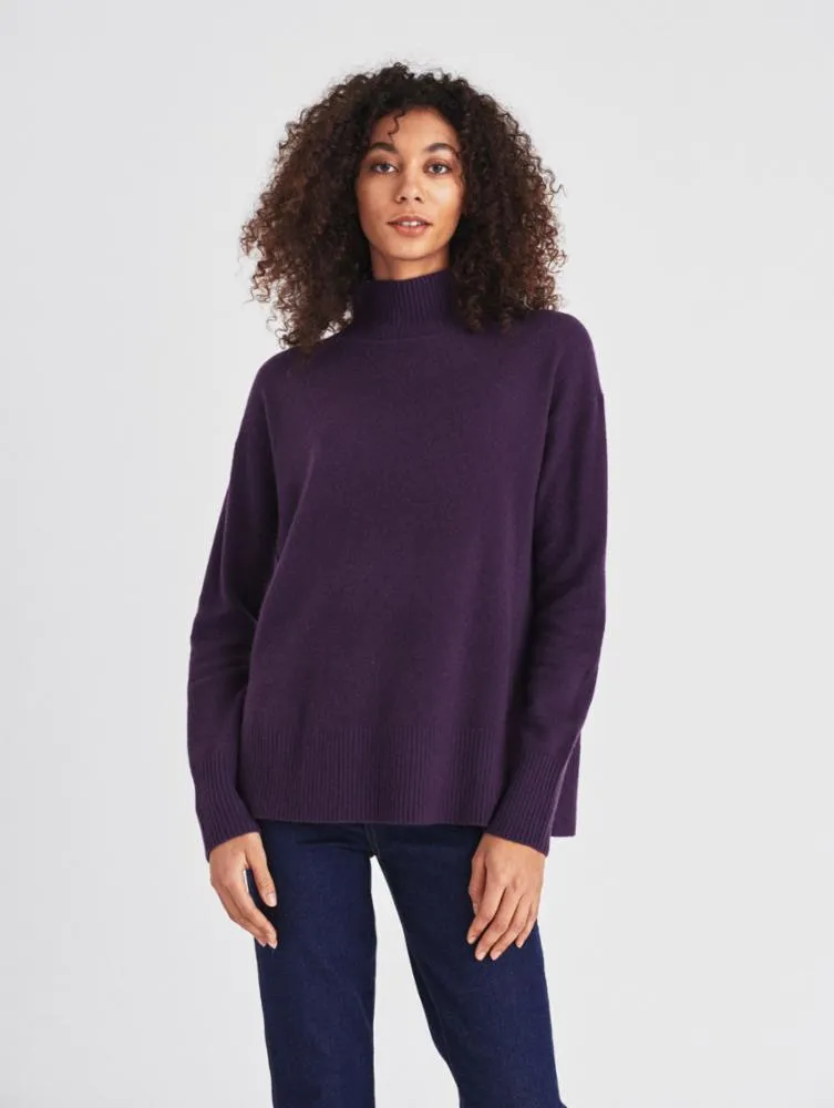 White   Warren - Cashmere Rib Trim Standneck in Aubergine