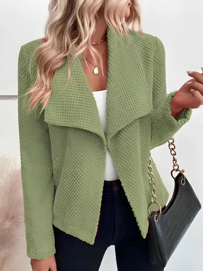 Women's Chic Solid-Color Open Front Waffle Blazer | Ideal for All Seasons