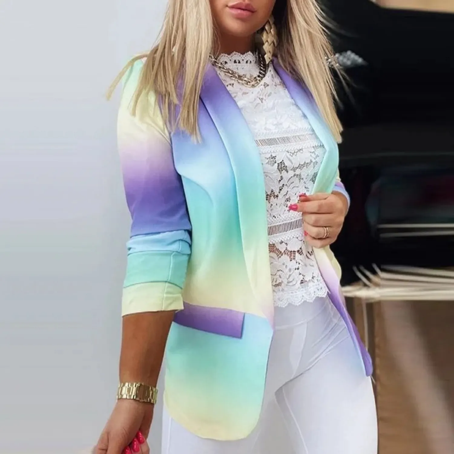 Women's Stylish Unique Print Multicolor Blazer with Pockets | Perfect for Everyday Wear