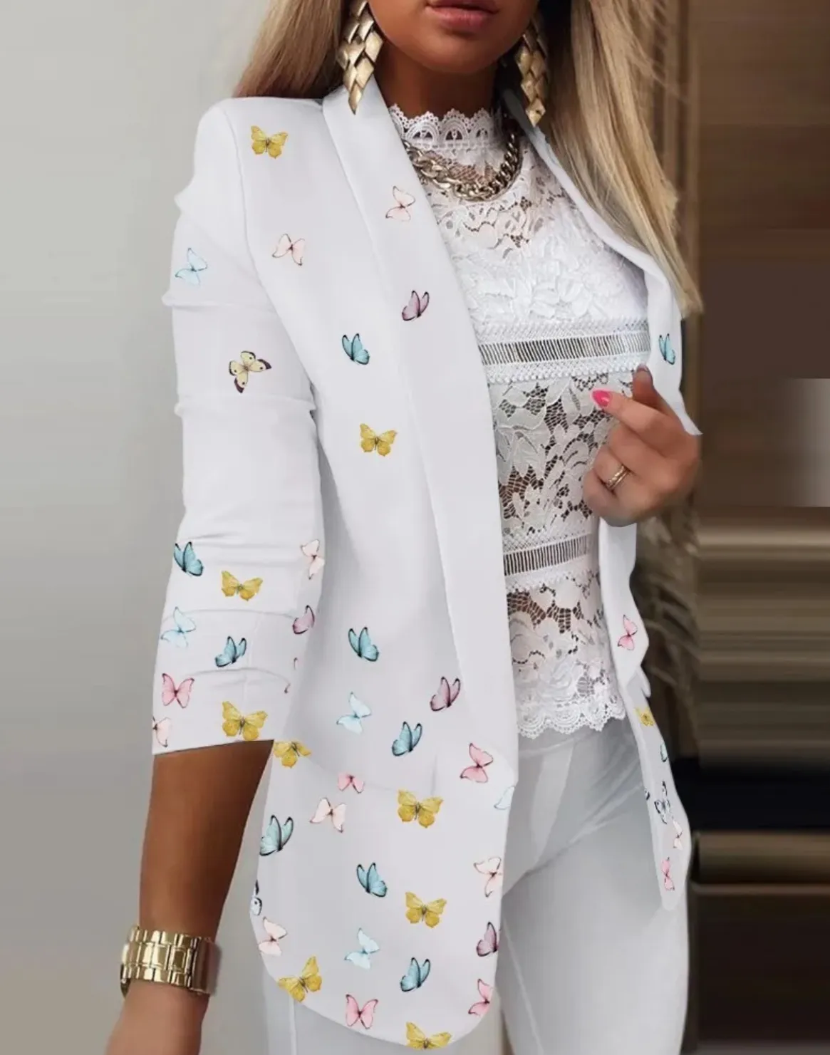 Women's Stylish Unique Print Multicolor Blazer with Pockets | Perfect for Everyday Wear