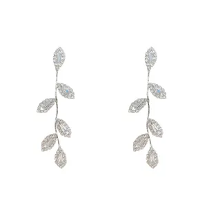 Yellow Chimes Earrings For Women Silver Tone Elegant Leaf Designed Crystal Studded Linear Drop Dangler Earrings For Women and Girls