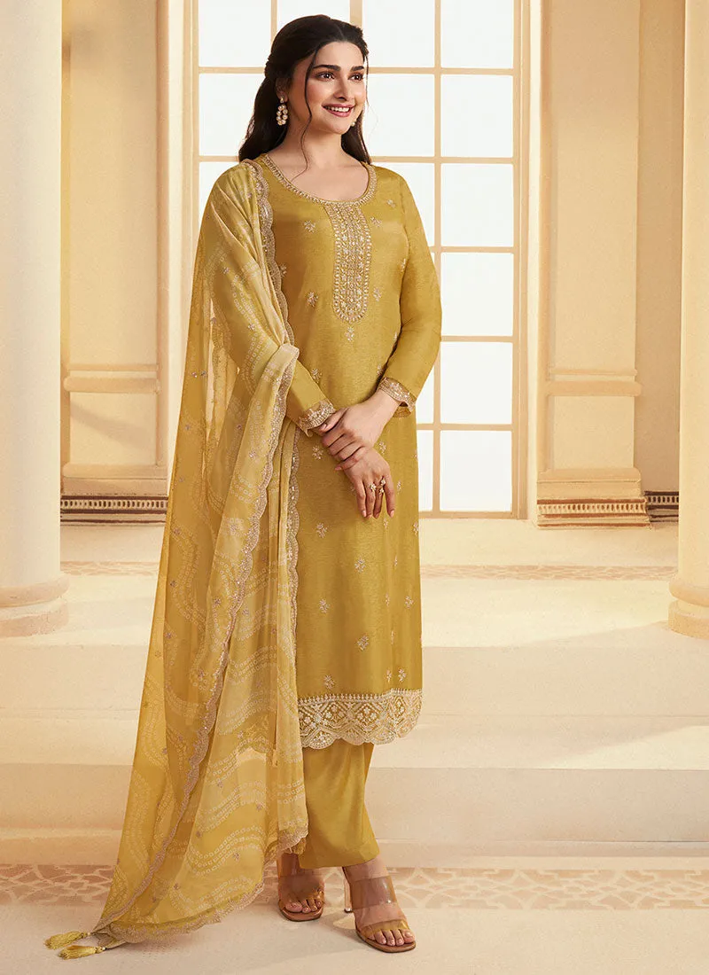 Yellow Meenakari Embroidery Silk Salwar Kameez Suit