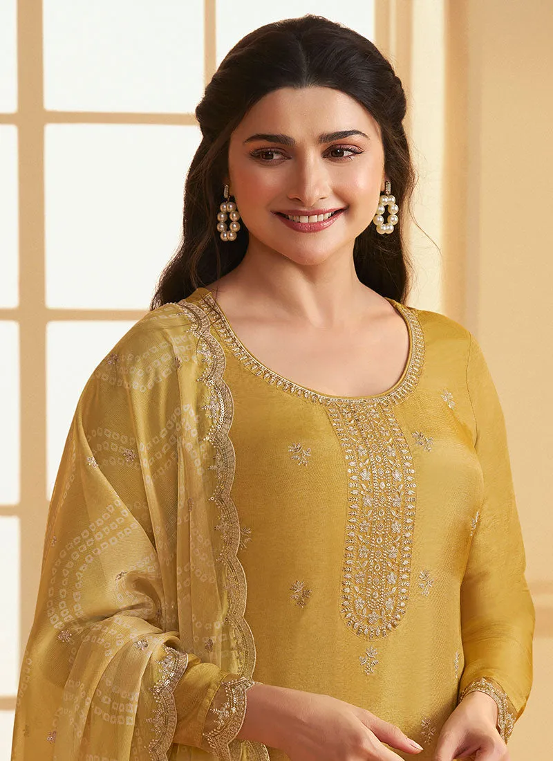 Yellow Meenakari Embroidery Silk Salwar Kameez Suit